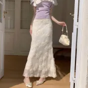 (店+)2026春季新款小香風立體花裙子浪漫法式花朵長裙一步裙亮片魚尾裙 M-C  全店免運免稅