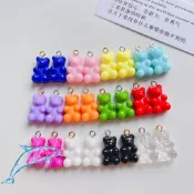 手工飾品Diy手作材料配件 樹脂實色彩色糖果色果凍色小熊耳環耳釘耳針吊墜鑰匙圈掛飾材料零件