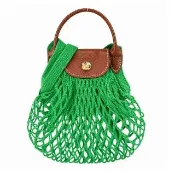【LONGCHAMP】LE PLIAGE FILET系列網狀棉質手提/斜背兩用包(迷你/草綠)