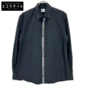 【DOKODEMO】Burberry 8036118 黑色棉質條紋 Logo 線條設計長袖扣襯衫 M 碼 [二手]