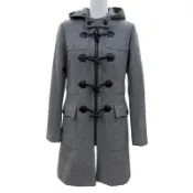【DOKODEMO】極佳狀態☆ BURBERRY BURBERRY LONDON 100% 羊絨 Nova 格紋圖案牛角扣連帽拉鍊粗呢大衣，灰色，38 碼，日本製造，正品，女款。