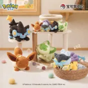 ✨Pokémon寶可夢伸個懶腰系列毛絨玩偶掛件✨寶可夢伸個懶腰系列伊布新葉喵雷公倫琴貓毛絨公仔掛件 可愛掛飾抱枕