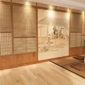 *日式和風背景墻壁紙浮世繪裝飾墻紙榻榻米仕女圖仿實木居 屋壁畫