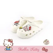 HELLO KITTY艾樂跑女鞋-超可愛鞋扣厚底輕量涼拖鞋-白/卡其(924008)