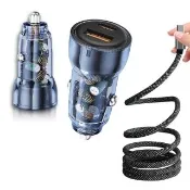 【WELLY】PD60W速充 PD+QC雙孔車充頭+Type-C to Type-C 磁吸秒收充電線100cm