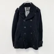 【DOKODEMO】DIESEL TRICOT & CO 針織雙排扣大衣，黑色，S碼，古著