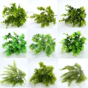 仿真樹葉 假樹葉 仿真綠植小盆栽隔斷柵欄造景裝飾假花插花蕨類植物尤加利葉塑料草