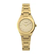 【TIMEX】天美時 Q Timex Continental 34毫米 不鏽鋼錶帶腕錶 金 TXTW2Y68300