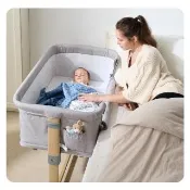 【L.A. Baby】多功能成長型床邊嬰兒床/遊戲床/0-3歲適用/附蚊帳 床墊 收納袋(瑰蜜粉)