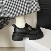 墨韵書香 女鞋 厚底樂福鞋 增高小皮鞋 圓頭軟底 一腳蹬懶人鞋 英倫風皮鞋 粗跟 日系jk制服大尺碼皮鞋 法式英倫風春秋皮鞋春秋季