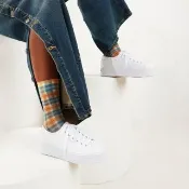 【Keds】經典厚底帆布休閒小白鞋 厚底鞋 小白鞋 增高鞋 TRIPLE UP CANVAS WF66003