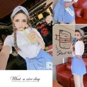 海島度假FFFF休閒運動Forever21英文字母SPAO假兩件T恤twice襯衫式綁帶a收腰身la洋裝sha g.u.