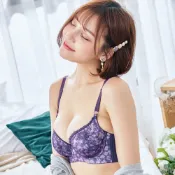 (店+)【香草甜心】下厚2.5cm花漾浮繡爆乳厚墊成套內衣組 30624 /A杯B杯C杯 小胸內衣 32-38碼 夜魅紫