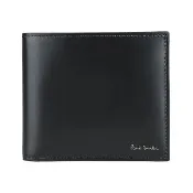 【Paul Smith】PAUL SMITH金箔LOGO小牛皮水彩筆圖案8卡對開短夾(黑x內裡多色)