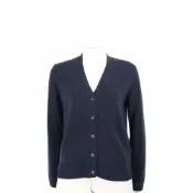 MAX MARA-’S Max Mara APOLLO 撞色肘部貼布 深藍羊毛針織衫 開襟外套