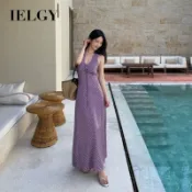 IELGY 港風波點碎花洋裝收腰露背顯瘦長裙