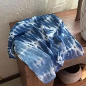 ✨新店促銷☜桃園出貨✨【民族風風格】小方巾絲巾女三角頭巾護頸圍脖仿藍染扎染領巾裝飾云南紗巾薄圍巾