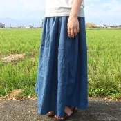 手工天然純亞麻 口袋長圓裙 多色