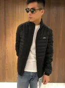 美國百分百【全新真品】法國 Lacoste 鱷魚 立領 夾克 羽絨 外套 男 黑色 M號 I897