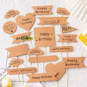 訂單滿199出貨  ins風烘焙蛋糕裝飾牛皮紙祝語插件蛋糕杯子生日快樂插牌裝扮