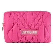 MOSCHINO LOVE MOSCHINO 金屬牌標誌LOGO輕尼龍化妝包/收納包(桃紅)