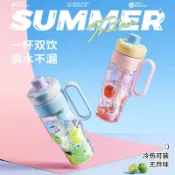水壺 吸管水壺 大容量 水瓶 直飲水壺 運動水壺 雙飲冰霸杯2025網紅爆款耐高溫850ml大容量高顔值吸管水杯夏 UA