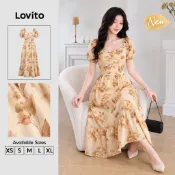 Lovito 女士優雅花卉圖案荷葉邊裙擺通勤長款A字春夏工作洋裝 DRB204P1D022