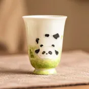 全球選品1館 生活百貨 草木灰茶杯主人杯手繪堆雕熊貓聞香杯家用喝茶杯茶盞陶瓷杯品茗杯