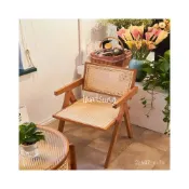 (店+)免運 可開發票 藤編椅子 民宿酒店藤椅 簡約侘寂風椅子 傢用餐椅 陽臺折疊椅 椅子 傢用椅 藤編椅 實木昌迪加爾扶手椅