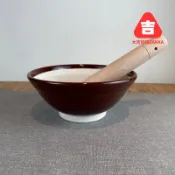 【大吉好物】歲月研磨．陶瓷擂茶碗套組 / 18.5cm大中擂茶缽 堅果茶葉研磨器 研磨缽 磨泥器 芝麻缽 附擂茶桿