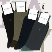 TRUSSARDI精選摩登斜條拼接紋紳士襪(中/半統)