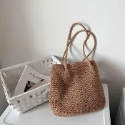 【巴黎精品】現貨限搶 草編包手提包渡假風單肩側背包大容量流蘇編織包(休閒度假女包包2色a1hb9)4.30