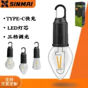阿嫲的百寶屋 跨境LED鎢絲燈復古露營燈充電氛圍野營燈帳篷燈太陽能應急球泡燈{鑫弘-工葉電器}可開發票