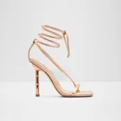 【ALDO】ELEKTRA-個性繞踝夾腳竹節設計蛇紋皮高跟涼鞋-女(金屬杏粉)