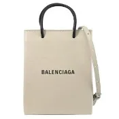 【Balenciaga 巴黎世家】簡約品牌LOGO小牛皮手提包紙袋包兩用包(淺灰)