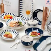 陶瓷碗盤組 碗盤器皿 碗盤組 北歐碗盤 套裝傢用 復古碗碟套裝 餐具碗碟套裝網紅景德鎮陶瓷餐具創意日式風套裝麵碗傢用陶瓷