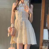 野梅STUDIO好評洗版推薦💰 2021新款夏季法式氣質甜美修身顯瘦露背掛脖裙子女 韓係洋裝 夏季洋裝 韓係連衣裙 洋裝