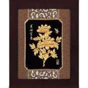 開運陶源 雅鑑鑫品 【大古典中國風系列- 牡丹花開富貴】 純金金箔畫 34x27cm 可掛牆壁 後有腳架 也可立在桌上