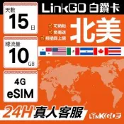 LinkGO白鑽卡 北美 eSIM卡 AT&T/Verizon 15天總流量10GB(北美網卡 美國 加拿大 墨西哥 巴拿馬)