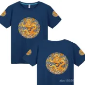 【臺灣出貨】中國風清朝官服皇帝服裝龍袍衣服古裝男夏裝雙麵印花短袖T恤大碼