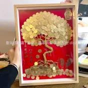 限時下殺&免運 網紅五角錢發財樹diy相框手工材料包招財擺件金錢樹生日結婚禮物