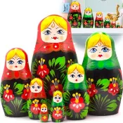 帶有手繪花卉裝飾的複古俄羅斯娃娃 - Baboushka 嵌套娃娃