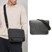 【GUCCI 古馳】821154 經典GG Emblem系列磁吸掀蓋郵差包/斜背包 中號(黑色)