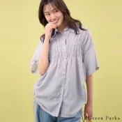 〈Green Parks〉抽繩褶皺五分袖長版襯衫