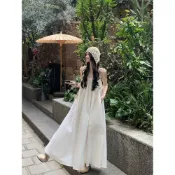 韓系洋裝 白色連身裙 洋裝白 渡假洋裝 吊帶長裙女 海邊度假風寬鬆遮肉連衣裙 法式顯瘦a字長裙 夏天女裝 長洋 2277