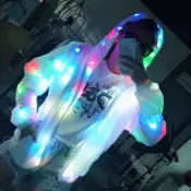 多色LED發光連帽風衣 七彩光效閃光外套 夜店派對穿搭 跨年萬聖節造型 男女吸睛應援 演唱會拍照神器