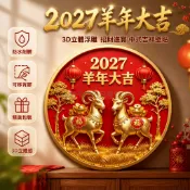 台灣出貨 2027 羊年大吉圓形貼畫 金羊紅燈籠元寶 自黏門窗牆面裝飾 15-80cm 多尺寸選擇 春節居家吉祥佈置