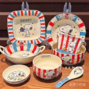 史努比聯名餐具套裝家用陶瓷碗盤沙拉碗飯碗勺子2025新款喬遷禮物
