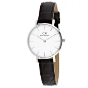 【Daniel Wellington】時尚約克深棕色壓紋皮帶石英腕錶-銀框/28mm