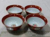 瓷碗.飯碗(16)~大同磁器~小碗.湯碗~珊瑚紅~壽字~福壽無疆~紅四角印~口徑約9.6cm~4個合售